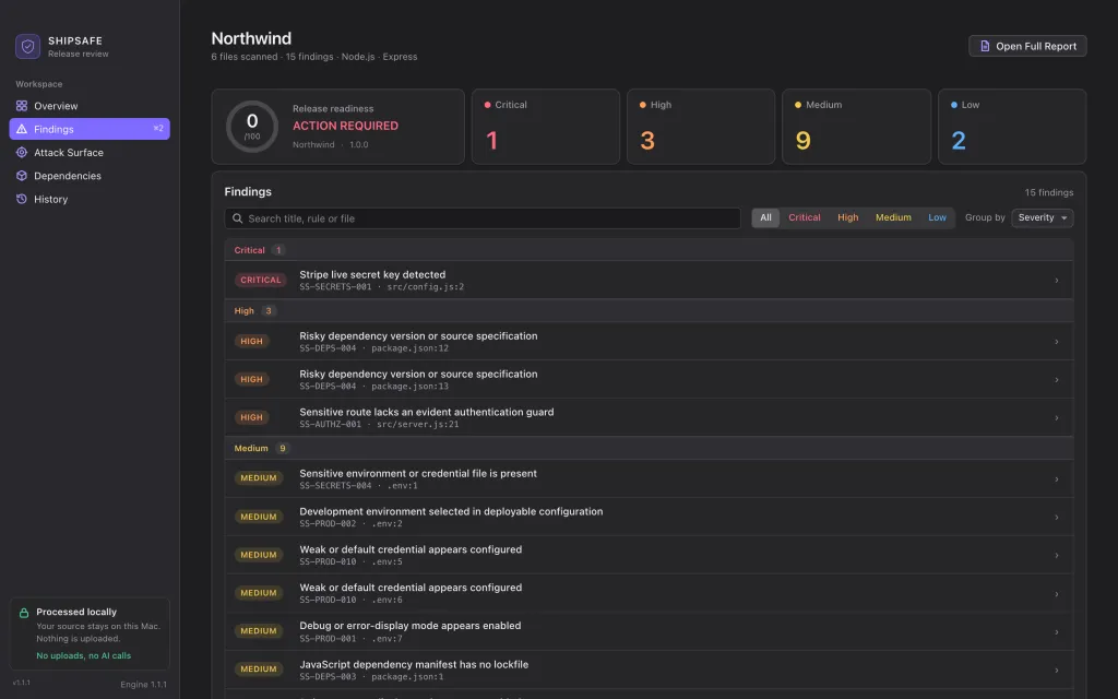 SHIPSAFE · Mac App Store: raw screenshot